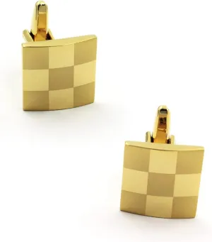 Laser Gold Square Cufflinks  Elegant Gold-Tone Design for Formal and Business Wear, Classic Accessory for a Stylish Look