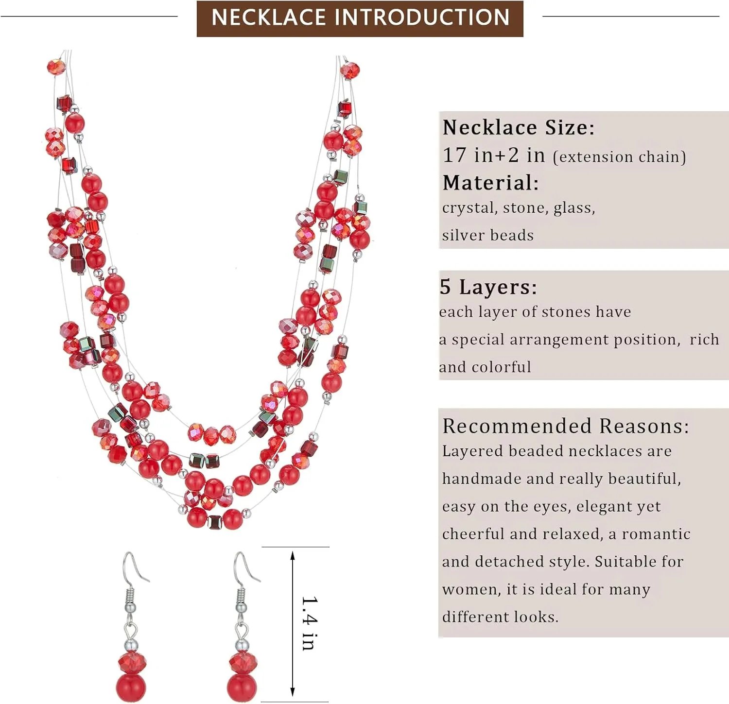 Layered Chunky Statement Necklace for Women Colorful Boho Beaded Necklaces and Earring Set Fashion Costume Jewelry for Women