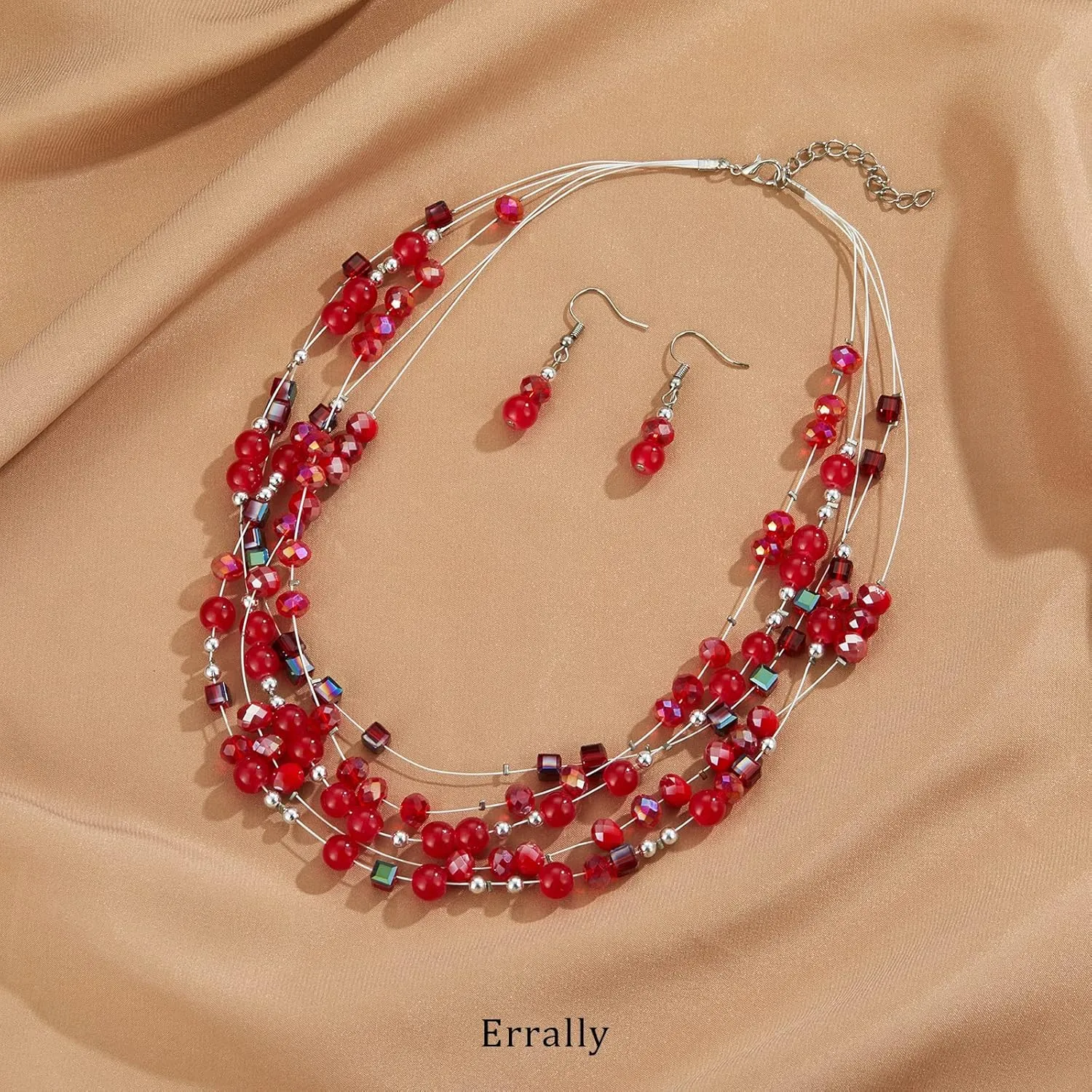 Layered Chunky Statement Necklace for Women Colorful Boho Beaded Necklaces and Earring Set Fashion Costume Jewelry for Women