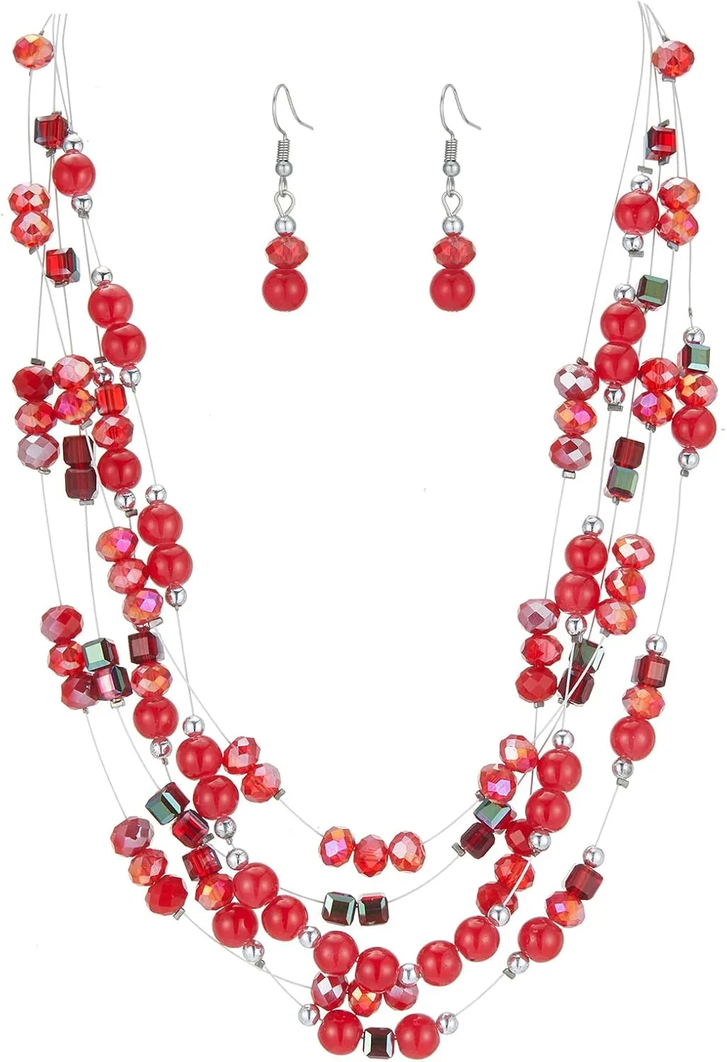 Layered Chunky Statement Necklace for Women Colorful Boho Beaded Necklaces and Earring Set Fashion Costume Jewelry for Women