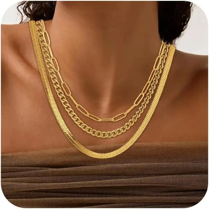 Layered Gold Necklace for Women,Stack 14k Gold Plated Gold Jewelry Set for Women Trendy Gold Chain Necklace Dainty Chain Charm Necklaces Gifts
