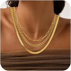 Layered Gold Necklace for Women,Stack 14k Gold Plated Gold Jewelry Set for Women Trendy Gold Chain Necklace Dainty Chain Charm Necklaces Gifts