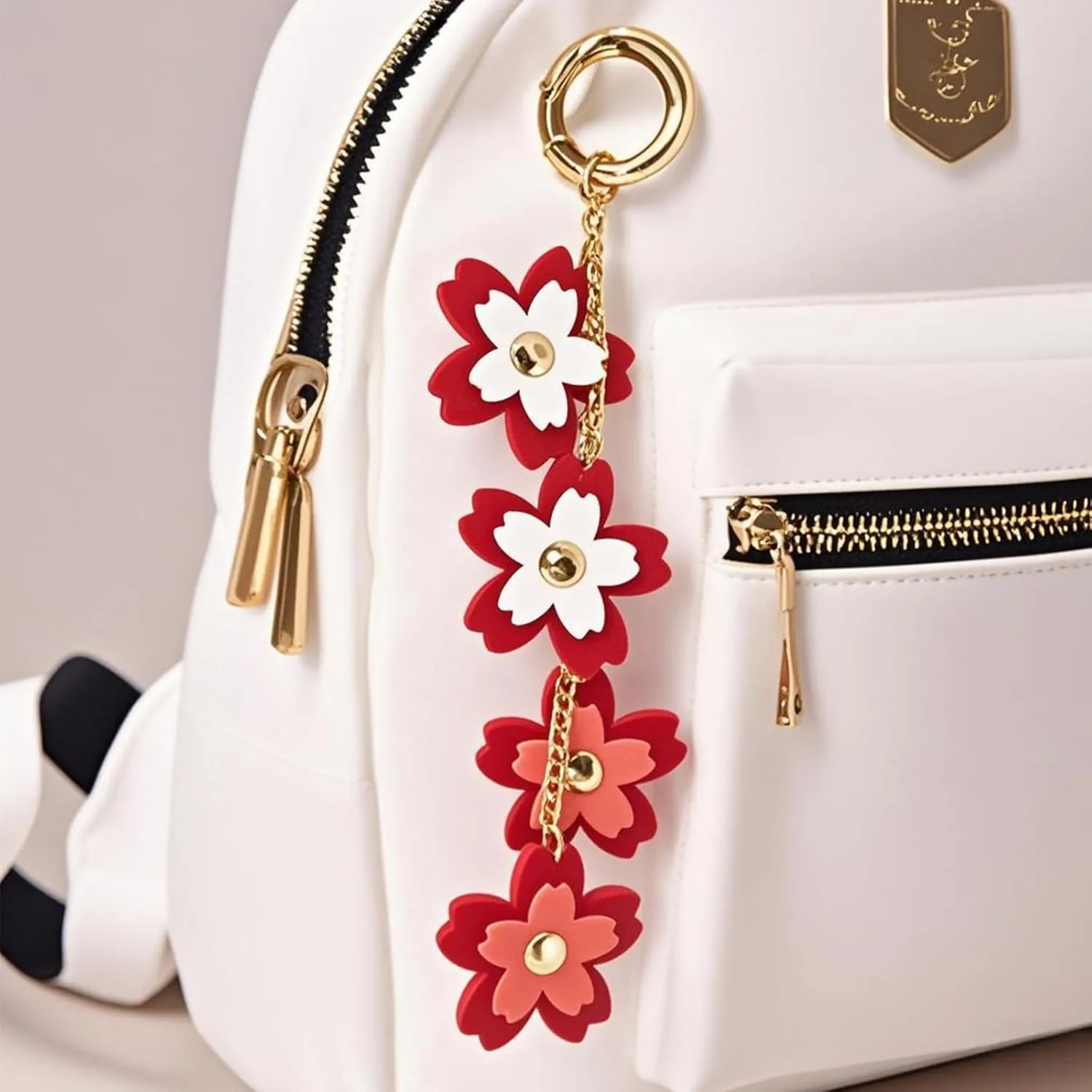 Leather Flower Decorative Keychain PU Leather Flower Keychains Boho Accessories for Women Purse Pendant Charms