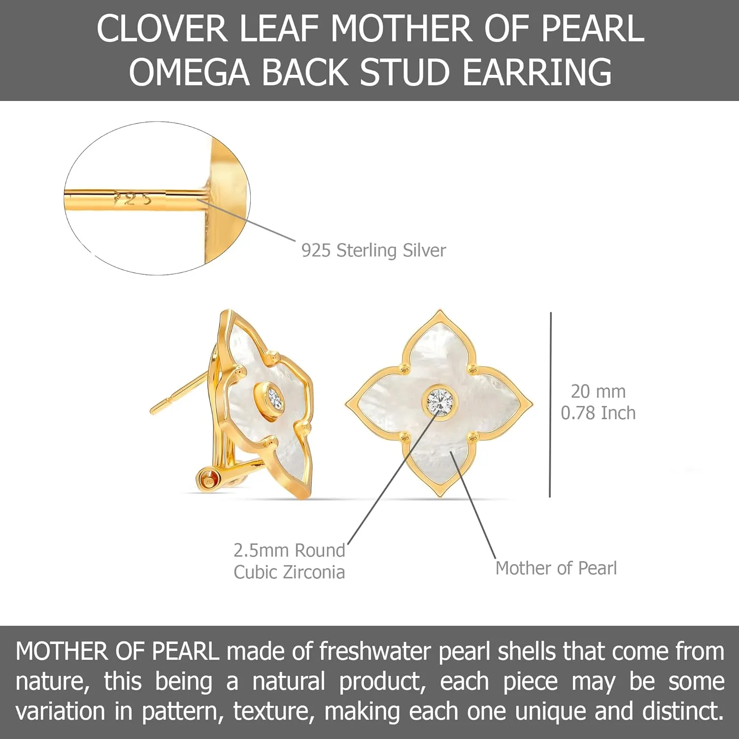 LeCalla 925 Sterling Silver Omega Back Earrings for Women | Pierced Stud Earrings Gift for Her, Wife or Girlfriend | Classic Omega Back Stud Earrings Jewelry for Daily Wear or Special Occasions