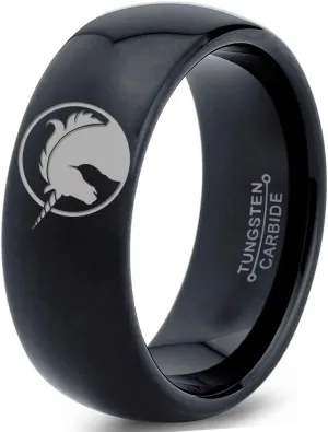 Legendary Mythical Unicorn Ring - Tungsten Band 8mm - Men - Women - 18k Rose Gold Step Bevel Edge - Yellow - Grey - Blue - Black - Brushed - Polished - Wedding - Gift Dome Flat