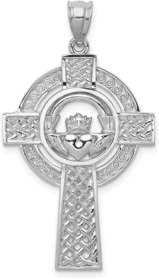 Lex & Lu 14k White Gold Celtic Claddagh Cross Pendant