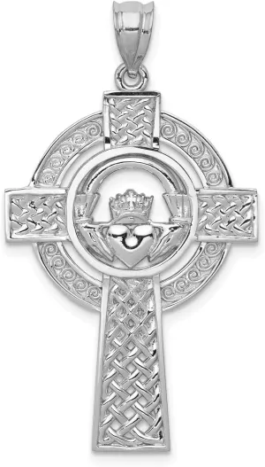 Lex & Lu 14k White Gold Celtic Claddagh Cross Pendant