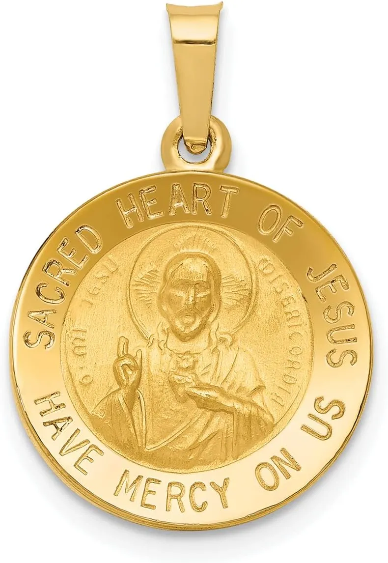 Lex & Lu 14k Yellow Gold & Satin Sacred Heart of Jesus Medal Pendant LAL89013
