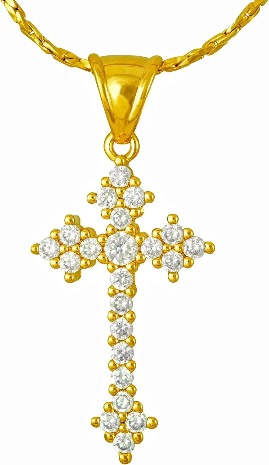 LIFETIME JEWELRY 22 CZ Stones Cross Necklace for Women 24k Real Gold Plated