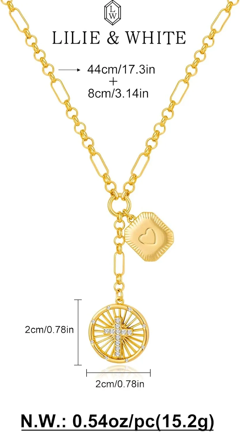 LILIE&WHITE Gold Necklace For Women Leaf Sun Pendants Heart Pendant Necklace Sun Pendant Necklace Gold Star Pendant Necklace Gold Chain Necklace Fashion Unique Jewelry