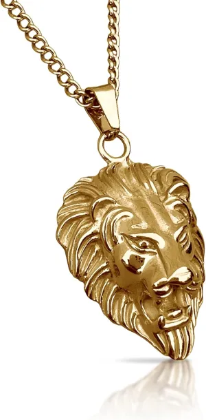 Lion Pendant With Chain Necklace - 14K Gold Plated Stainless Steel