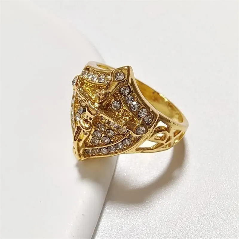 LIOYSIUT 14K Gold Plated Cross Shield Ring Christian Jesus Cross Ring for Men Religious Amulet Ring, Christian Catholic Ring Jewelry for Men, Unique Gifts for Men Size 10