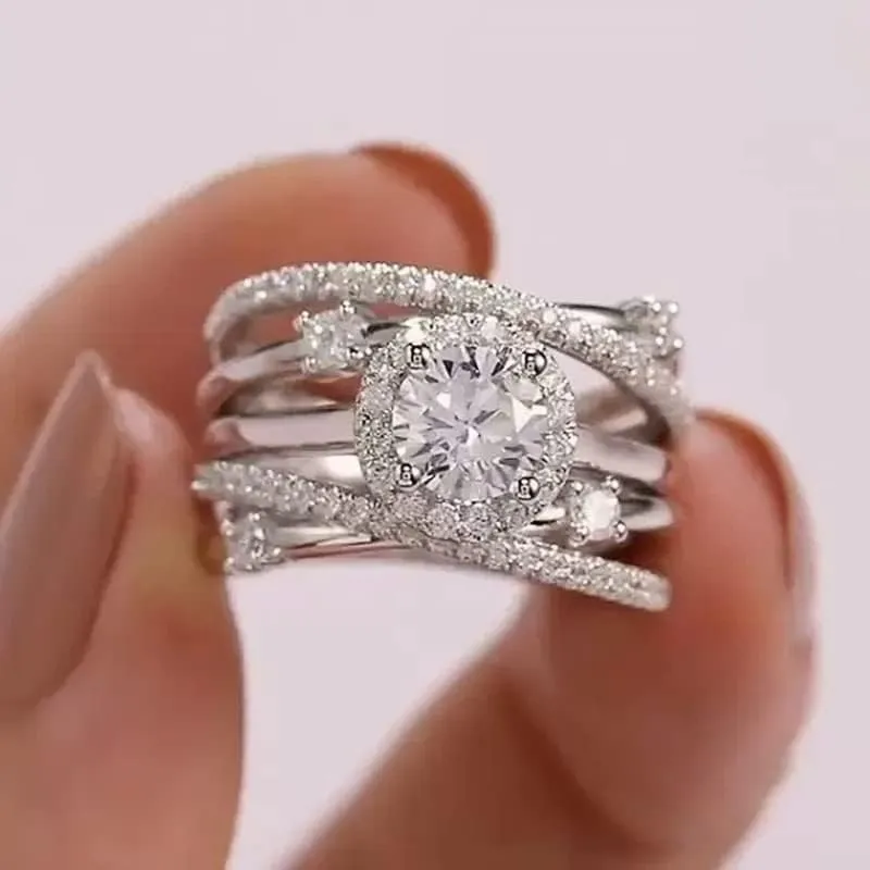 LIOYSIUT 925 Sterling Silver Moissanite or Simulated Diamond Twisted Wrapped Criss Crossover Infinity Engagement Ring for Women Simulated Diamond CZ Cross Ring for Women Size 6