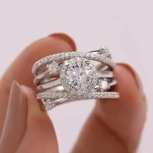 LIOYSIUT 925 Sterling Silver Moissanite or Simulated Diamond Twisted Wrapped Criss Crossover Infinity Engagement Ring for Women Simulated Diamond CZ Cross Ring for Women Size 6