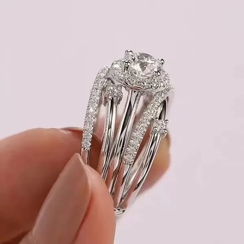 LIOYSIUT 925 Sterling Silver Moissanite or Simulated Diamond Twisted Wrapped Criss Crossover Infinity Engagement Ring for Women Simulated Diamond CZ Cross Ring for Women Size 9