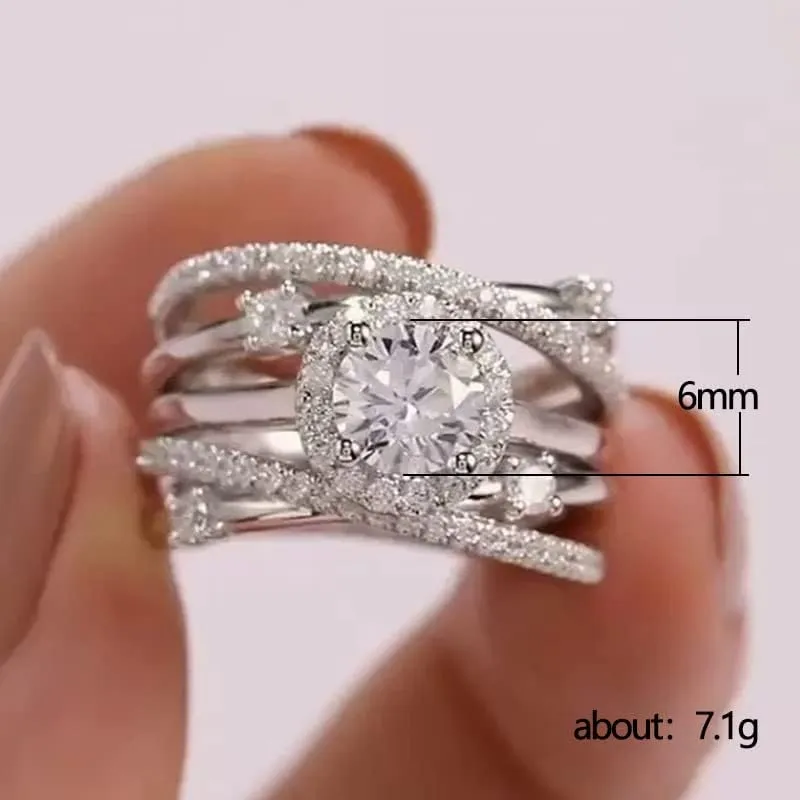 LIOYSIUT 925 Sterling Silver Moissanite or Simulated Diamond Twisted Wrapped Criss Crossover Infinity Engagement Ring for Women Simulated Diamond CZ Cross Ring for Women Size 9