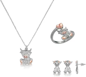 LiYiQ 3 Pcs Highland Cow Necklace, Earrings and Ring - Cute Scotland Cow Gift Set - Western Jewelry Gifts for Women, Girls and Lovers