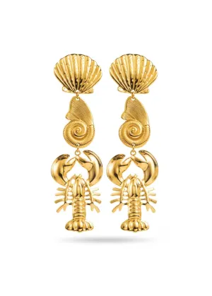 Lobster and Shell Drop Earrings