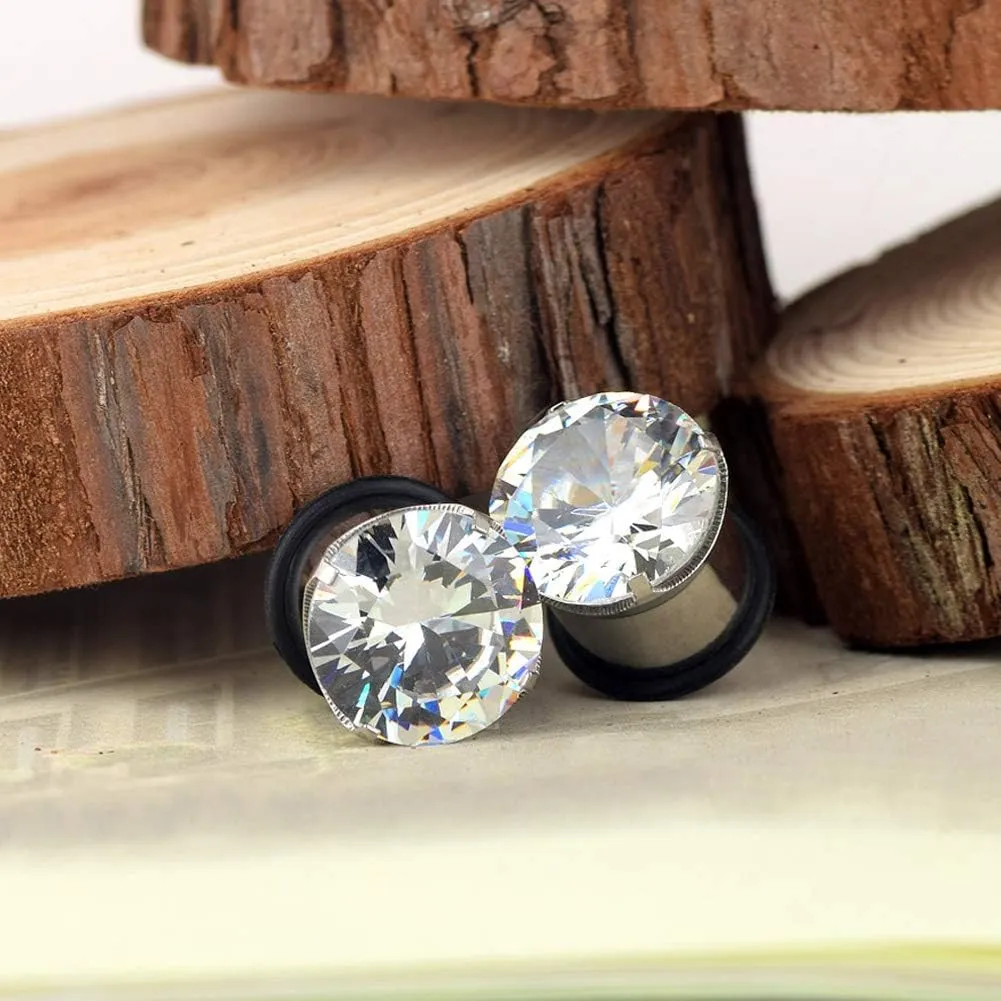 Longbeauty 12pcs Gorgeous Cubic Zirconia Tunnels 316L Stainless Steel Ear Gauges Earring Plugs for Ears Screw Fit Body Piercing Jewelry 4g-3/4