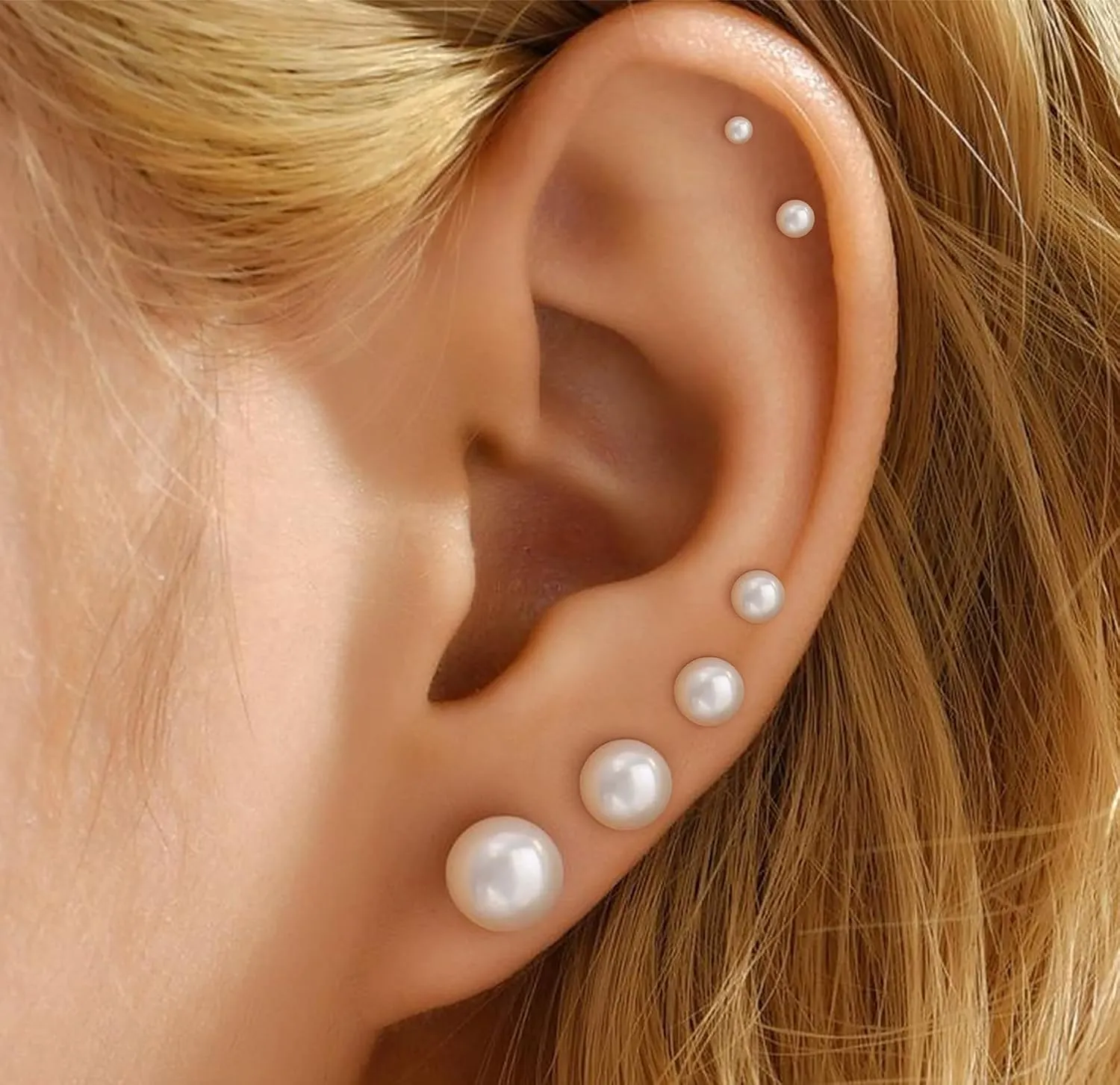 LOUMILEO 6 Pairs Pearl Earrings Set Hypoallergenic Small Sterling Silver Stud Earrings for Women Man 3-10MM Tiny Cartilage Piercing Pearl Studs for Multiple Piercing
