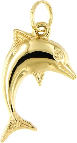 Lucchetta - 14 kt Yellow Gold Dolphin Jewelry Charm, Pendant without Necklace, Men's Women's 14k Pendants for Necklaces up to 4mm - Authentic Italian Jewelry from Italy