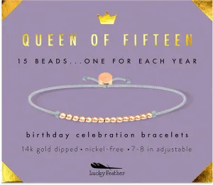 Lucky Feather Quinceanera Gifts For 15 Year Old Girl | 15th Birthday Bracelet With 14k Dipped Beads Adjustable Cord Milestone Gift | Trendy 15 Year Old Girl Gifts | recuerdos para 15 aos quinceaeras