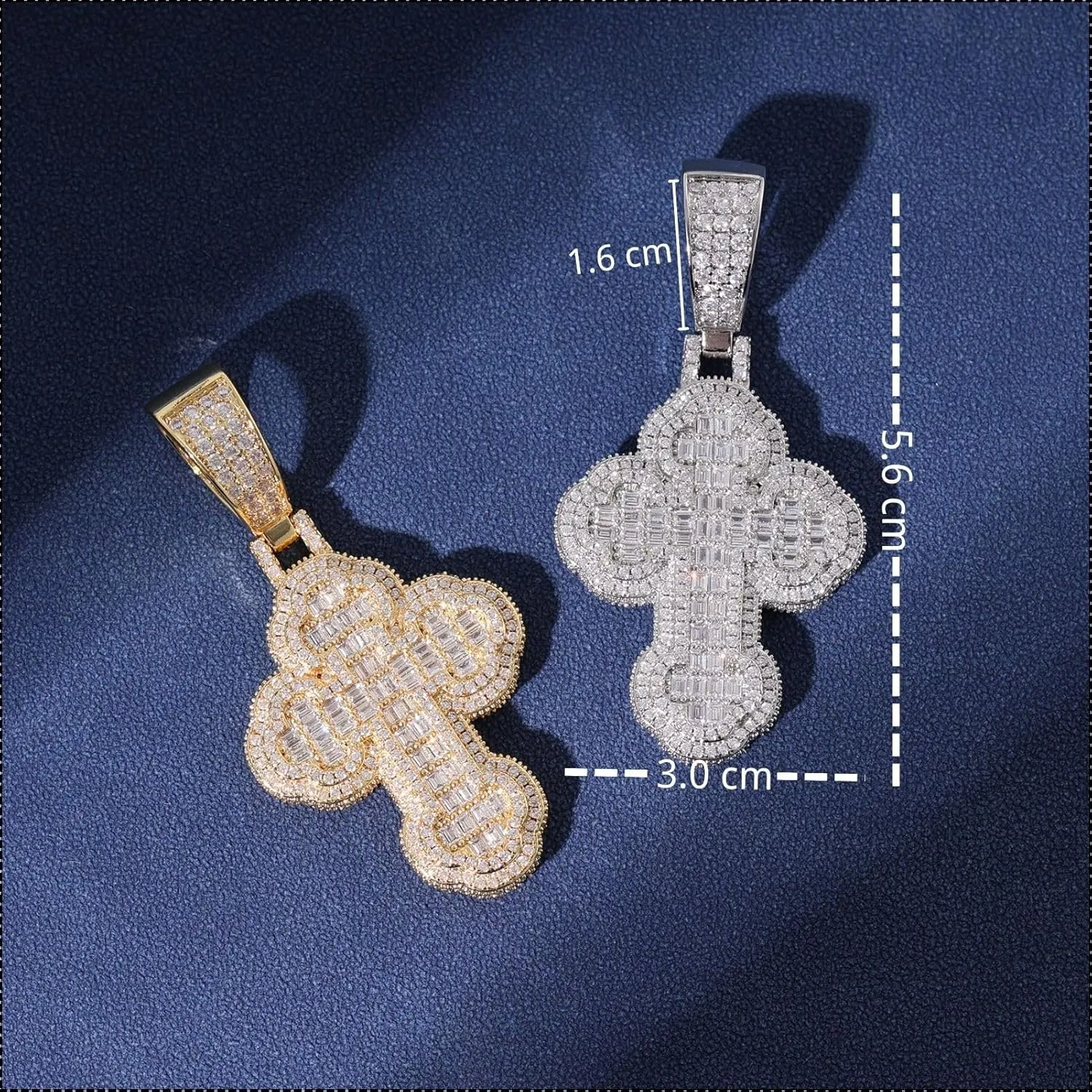 Lulu Mel Iced Out White Gold Plated Cross Pendant Cubic Zirconia Necklace with Rope Chain, Trendy Hip Hop Cross Faith Pendant Jesus Necklace For Men Women