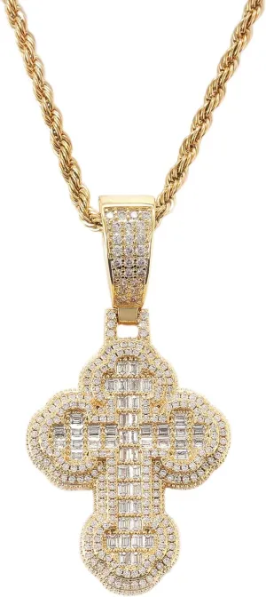 Lulu Mel Iced Out White Gold Plated Cross Pendant Cubic Zirconia Necklace with Rope Chain, Trendy Hip Hop Cross Faith Pendant Jesus Necklace For Men Women