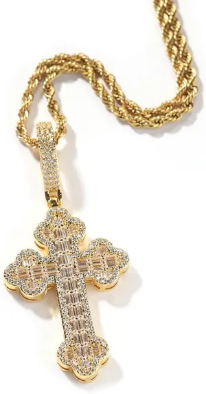 Lulu Mel Iced Out White Gold Plated Cubic Zirconia Cross Pendant Necklace With Rope Chain, Trendy Hip Hop Cross Faith Pendant Jesus Necklace For Men Women