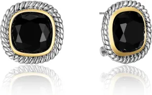 Luxe Two-Tone Black Stone Stud Earrings | Designer Inspired Rope Border Fashion Jewelry for Women | Gold & Silver Color