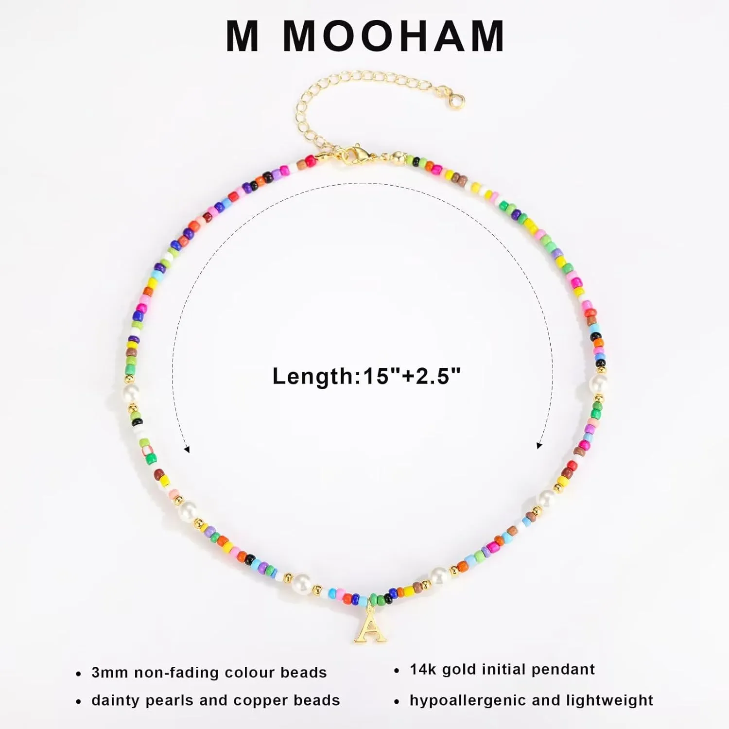 M MOOHAM Colorful Initial Necklaces for Girls - Pearl Beaded Choker Necklace for Women Teen Girl Colorful, Trendy Personalized Letter Initial Gifts Birthday Gifts Kids Jewelry