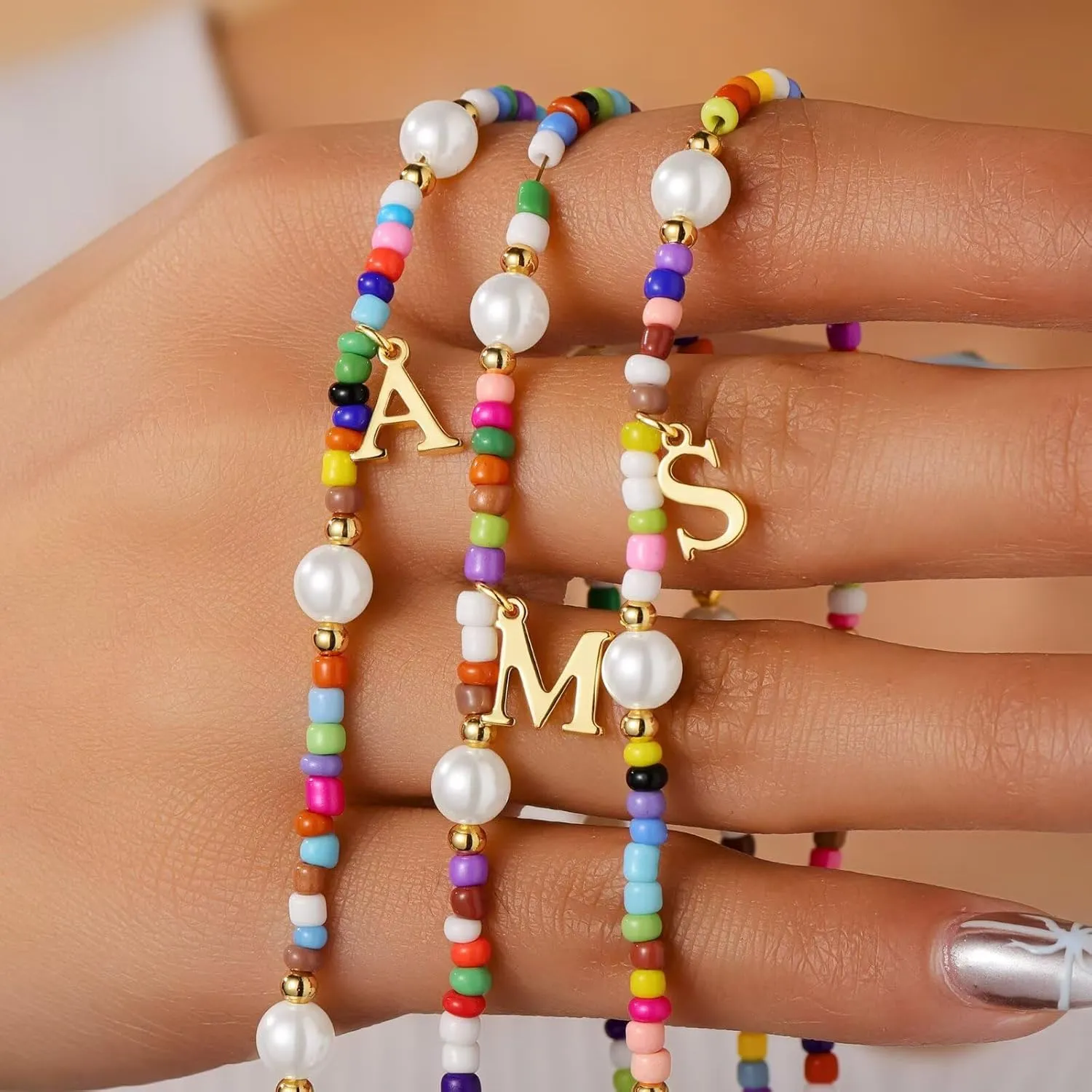 M MOOHAM Colorful Initial Necklaces for Girls - Pearl Beaded Choker Necklace for Women Teen Girl Colorful, Trendy Personalized Letter Initial Gifts Birthday Gifts Kids Jewelry