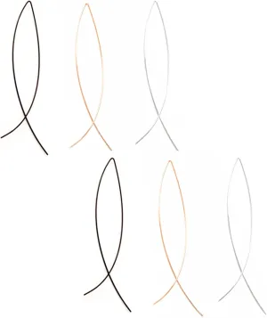 MALOYANVE 3 Pairs Arc Fish Earrings Set for Women Minimalist Silver Gold Black Plated Lightweight Long Bar Curved Ribbon Vertical Wishbone Hoop Earrings Simple Arc Threader Earrings
