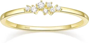 Mameloly 1.5mm 925 Sterling Silver 14K Gold Plated CZ Wedding Bands for Women Dainty Stackable Cubic Zirconia Engagement Rings for Her Size 4-12
