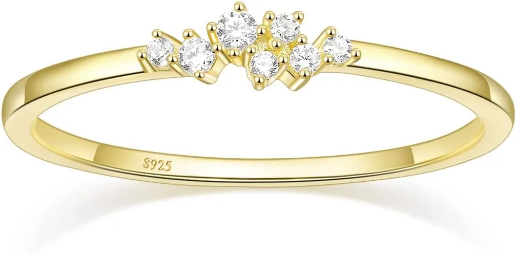 Mameloly 1.5mm 925 Sterling Silver 14K Gold Plated CZ Wedding Bands for Women Dainty Stackable Cubic Zirconia Engagement Rings for Her Size 4-12