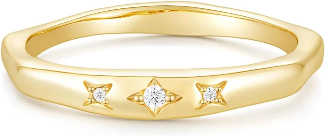 Mameloly 2.5mm 14K Gold Plated CZ Wedding Bands for Women Dainty Stackable Tiny Signet Ring Statement Rings for Her Size 4-10