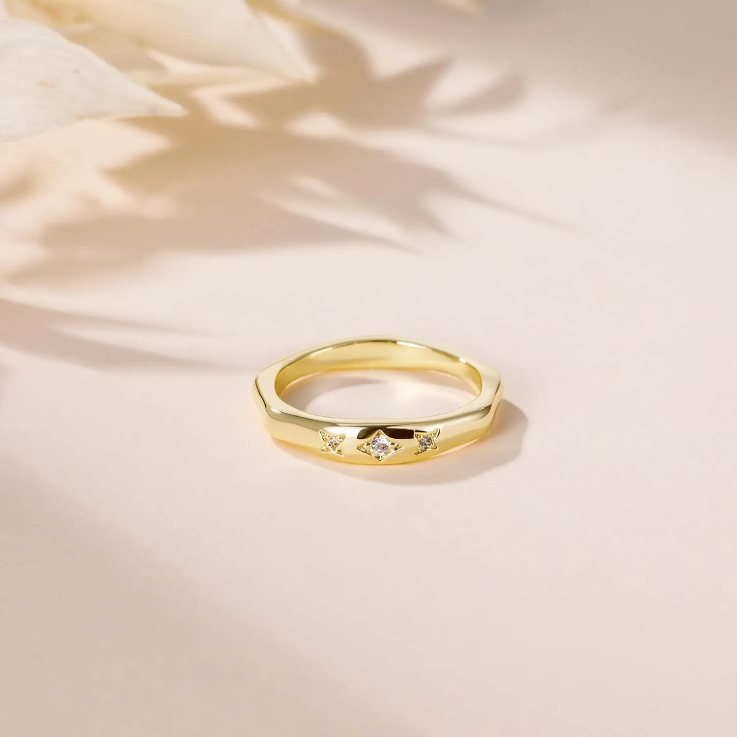 Mameloly 2.5mm 14K Gold Plated CZ Wedding Bands for Women Dainty Stackable Tiny Signet Ring Statement Rings for Her Size 4-10