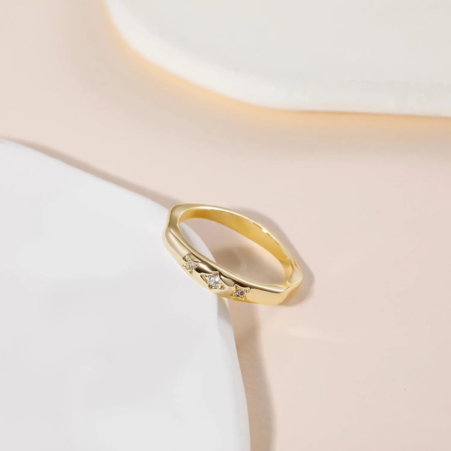 Mameloly 2.5mm 14K Gold Plated CZ Wedding Bands for Women Dainty Stackable Tiny Signet Ring Statement Rings for Her Size 4-10