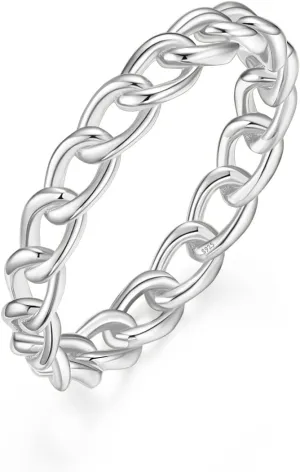 Mameloly 3.8mm 925 Sterling Silver 14K Gold Plated Wedding Bands for Women Stackable Open Chain Link Engagement Rings Size 4-12