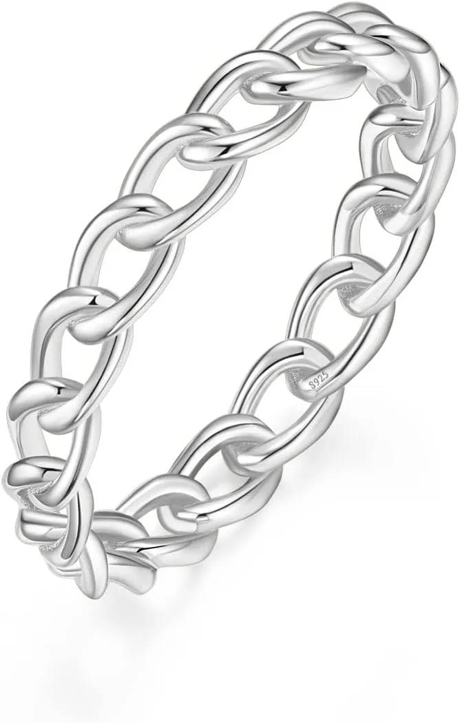 Mameloly 3.8mm 925 Sterling Silver 14K Gold Plated Wedding Bands for Women Stackable Open Chain Link Engagement Rings Size 4-12
