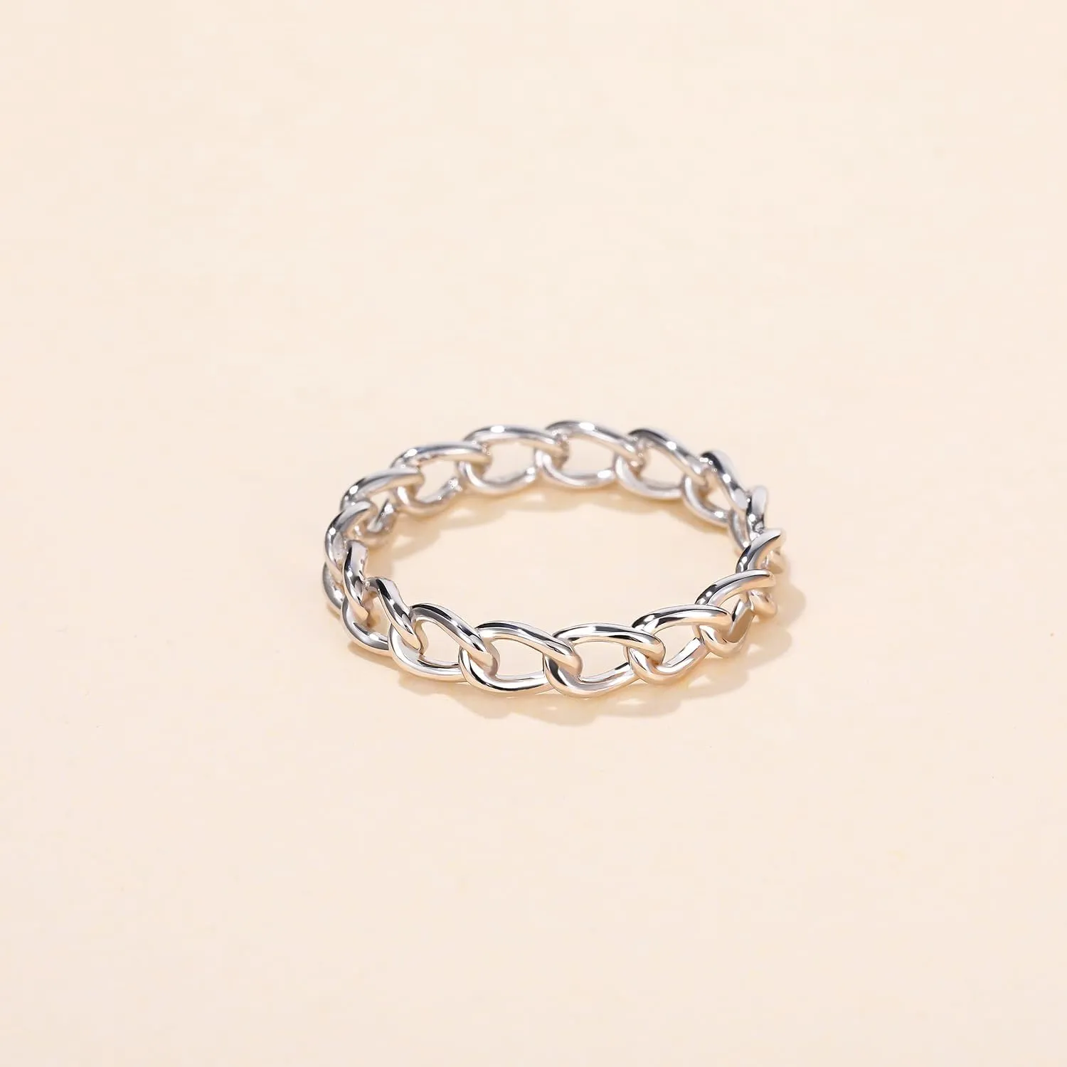 Mameloly 3.8mm 925 Sterling Silver 14K Gold Plated Wedding Bands for Women Stackable Open Chain Link Engagement Rings Size 4-12