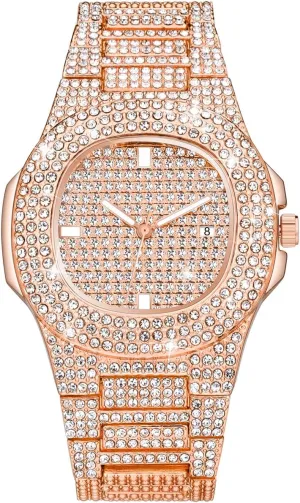 ManChDa Mens Watch for Men Lxuxury Watch Full Dimond Watch Stainless Steel Mens Watch of Hiphop Style