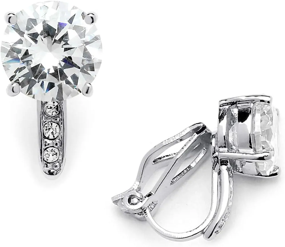 Mariell Clip-On Cubic Zirconia Crystal Stud Earring, 2 Carat, for Wedding, Bride, Prom, Birthday Gift