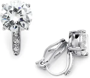 Mariell Clip-On Cubic Zirconia Crystal Stud Earring, 2 Carat, for Wedding, Bride, Prom, Birthday Gift