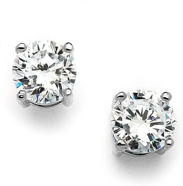 Mariell Cubic Zirconia Crystal Stud Earrings, 2 Carat Round CZ Solitaire, Imitation Diamond Earrings.