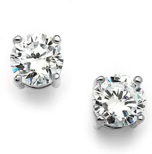Mariell Cubic Zirconia Crystal Stud Earrings, 2 Carat Round CZ Solitaire, Imitation Diamond Earrings.