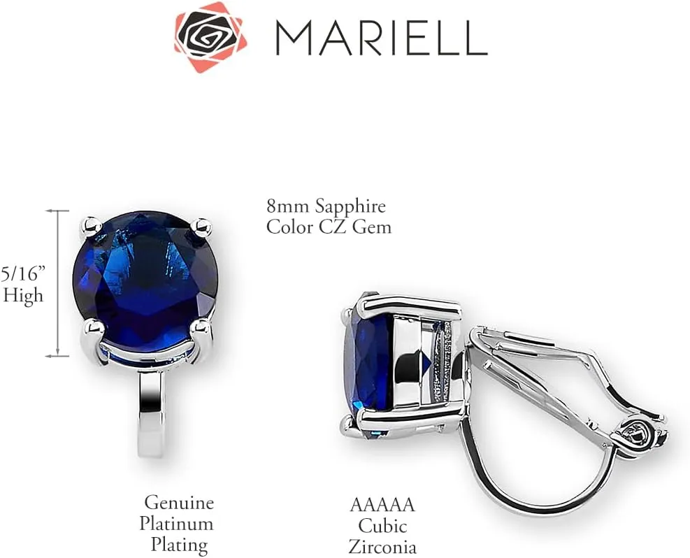 Mariell Cubic Zirconia Crystal Wedding Clip On Stud Earrings for Women, 2 Carat CZ Jewelry For Brides