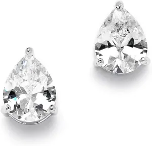 Mariell Cubic Zirconia Stud Earrings, Pear Shape CZ Crystal, 2 Carat Imitation Diamond Stud Earring Gift