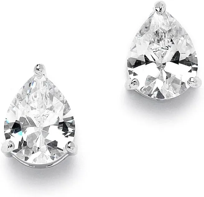 Mariell Cubic Zirconia Stud Earrings, Pear Shape CZ Crystal, 2 Carat Imitation Diamond Stud Earring Gift