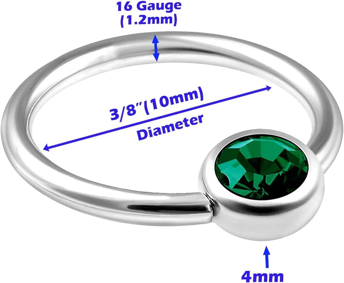 MATIGA 2Pcs Surgical Steel 16g captive ring Piercing Jewelry Tragus Nose Septum Eyebrow Cartilage 4mm Flat Crystal Ball More Choices